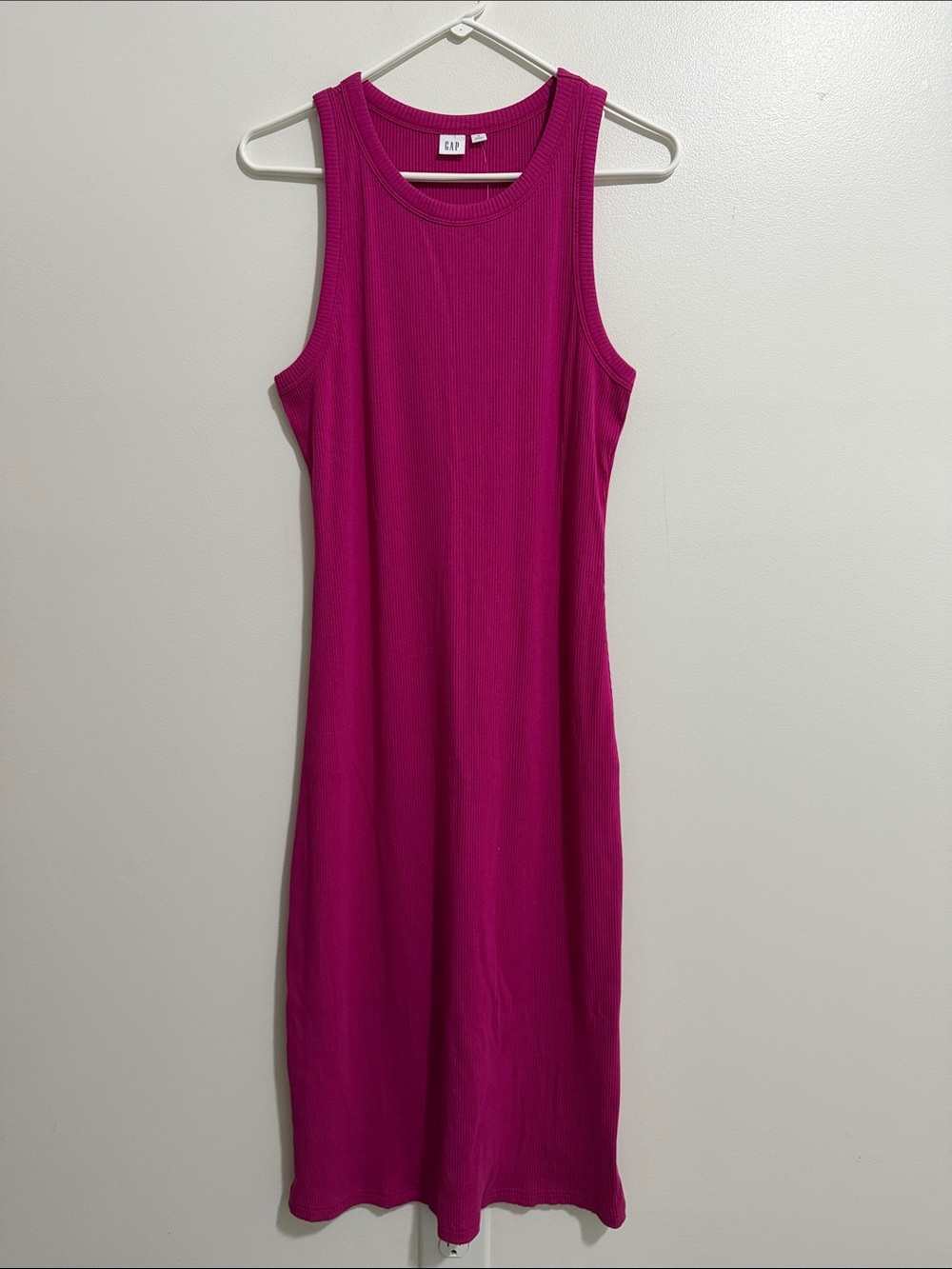 NWT GAP Fuschia Petal Pink Ribbed Knit Sleeveless Midi Dress Womens Medium